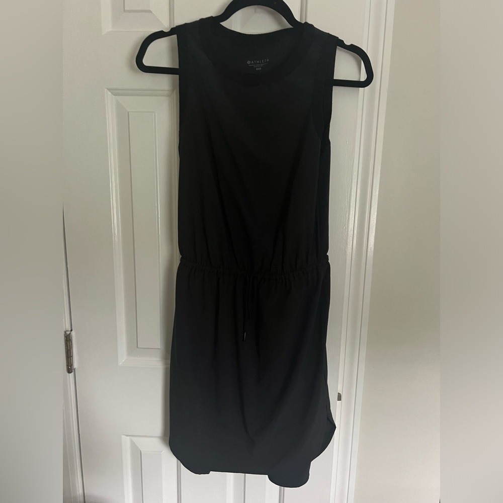 Athleta extra extra small black dress with elastic waist.  Polyester and spandex